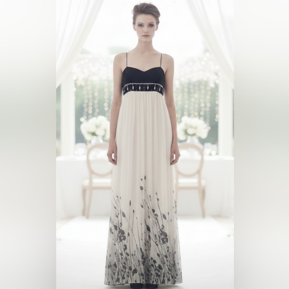 JS Boutique Dresses & Skirts - 100%SILK🖤JS Boutique Black/White Maxi Dress with Rhinestones/Sequins💝Sz 6